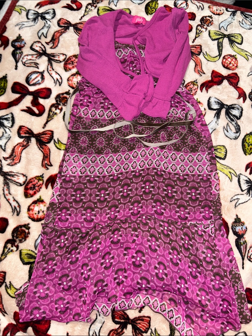 Pinky Pink and Purple Printed Casual Girls Dress
